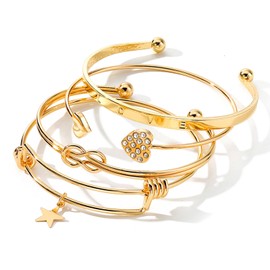 17IF Gold Silver Bangle Bracelet For Women 14k Plated Multi Layer Cuff Bracelets Set Trendy Boho Textured Indian Punk Chunky Cable Smooth Bangles Elegance Stack Minimalist Jewelry Gift, Adjustable,