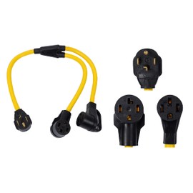 ONETAK NEMA 14-30P to 2 Outlet 14-30R 14-50R Y Splitter 3 Feet 120V/240V 30 Amp STW 10 AWG 4 Prong Male Plug to Female Outlet Receptacle Welder RV Dryer Generator Power Cord Adapter