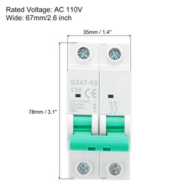 MECCANIXITY 1Pcs Miniature Circuit Breaker 2P 10A AC 110V DZ47-63 DIN Rail Mount Disconnect Switch Circuit Breaker Protection Thermal Magnetic Trip for Short Circuit Protection, Overload Green