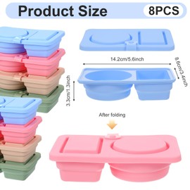 Yuanan 8 Pack Silicone Snack Containers with Lids, Reusable Snack Containers, Double Compartment-Snack Box for Travel, School, Picnic, Portion Control