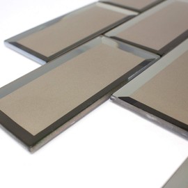 TRBMG-02 3x6 Champagne Bronze Foil Paper Back Brown Glass Subway Tile with Bevel Backsplash (1 Sheet)