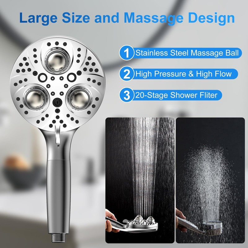 Filter Handheld Shower Head for Residual Chlorine Remove,10-Spray Modes Massage