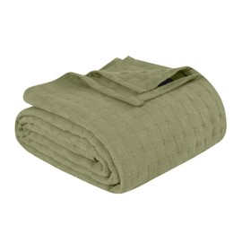 Superior 100% Cotton Basketweave Blanket, Perfect for Bedroom, Living Room, Couch, Picnics, Travel, Beach, or Camping, Comfy Blanket, Bedroom Decor, Essentials, Cover for Bed, Twin, Sage