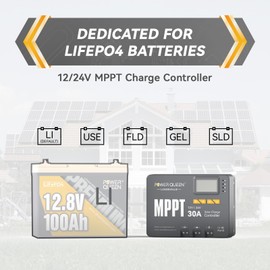 Power Queen 12/24V 30 Amp MPPT Solar Charge Controller with Built-in Bluetooth, Support Remote Monitoring, Default for LiFePO4 Batteries and Compatible with Sealed, Flooded, Gel and Lead-Acid Battery
