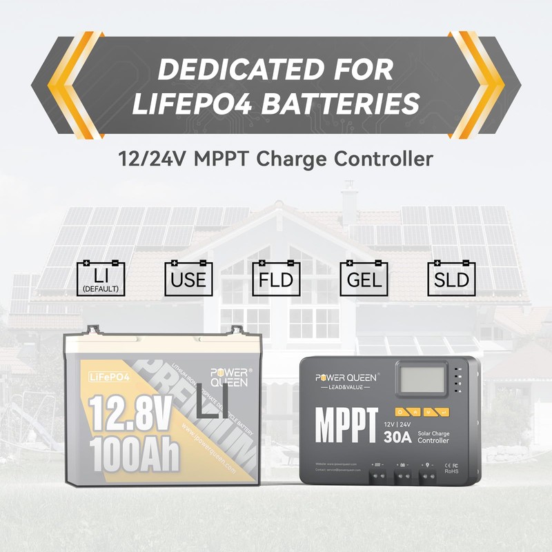 Power Queen 12/24V 30 Amp MPPT Solar Charge Controller with