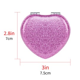 Biiange Compact Folding Mirror Small Cosmetic Mirror Portable Travel Heart Shaped Mirror for Women Compact Makeup Mirror for Purse (Bling Purple)