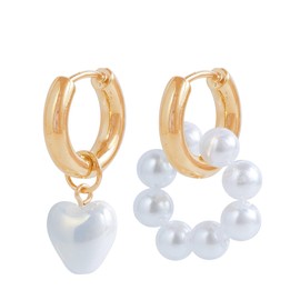 DIAMANTIO 18K Gold Plated, Pearl Hoop Earrings – 2-in-1 Detachable Heart & Pearl Dangle Earrings, Elegant Statement Jewelry for Everyday & Special Occasions