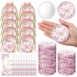 Yuntau 36 Sets Butterfly Baby Shower Party Favors, Butterfly Compact Pocket Mirrors and Thank You Cards Gifts Bulk for guests Bridal Shower Wedding Gender Reveal Party(Pink)