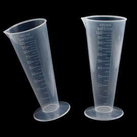 RUIAN Conical Measure Cup 100ml Capacity Cone Shape Translucent Plastic Labs Beaker with Pouring Spout 5ml Raised Graduations Round Base,2Pcs