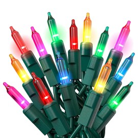 PREXTEX Christmas String Lights with Green Wire - 100 Count, 20 Ft Multicolored Christmas Tree Lights for Xmas Decorations Indoor and Outdoor - Incandescent String Light for Patios, Fences, Holidays