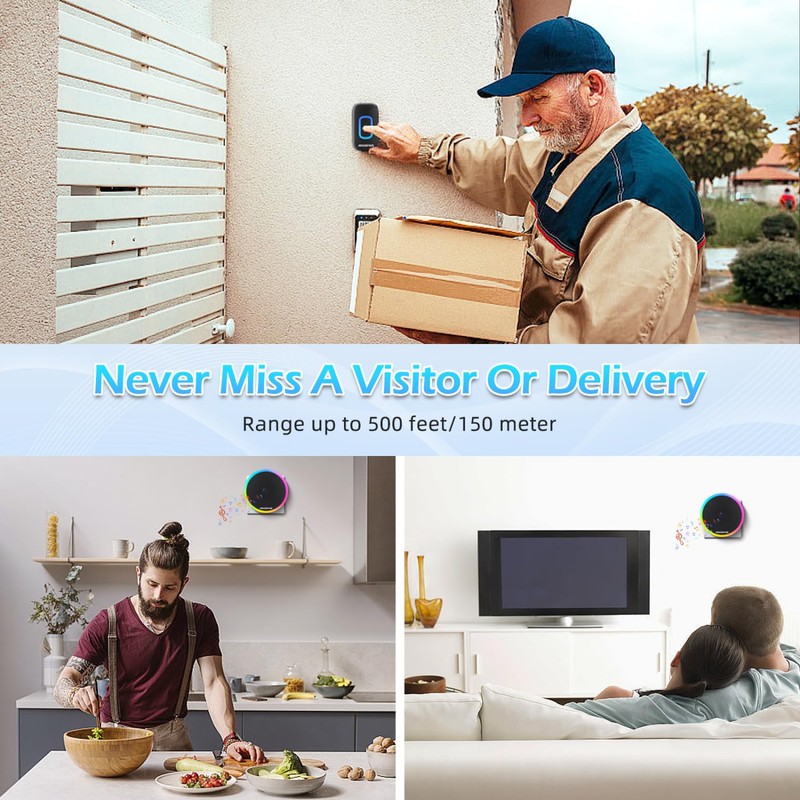 Aigostar Wireless Bell with RGB Light, IP55 Waterproof Outdoor Door