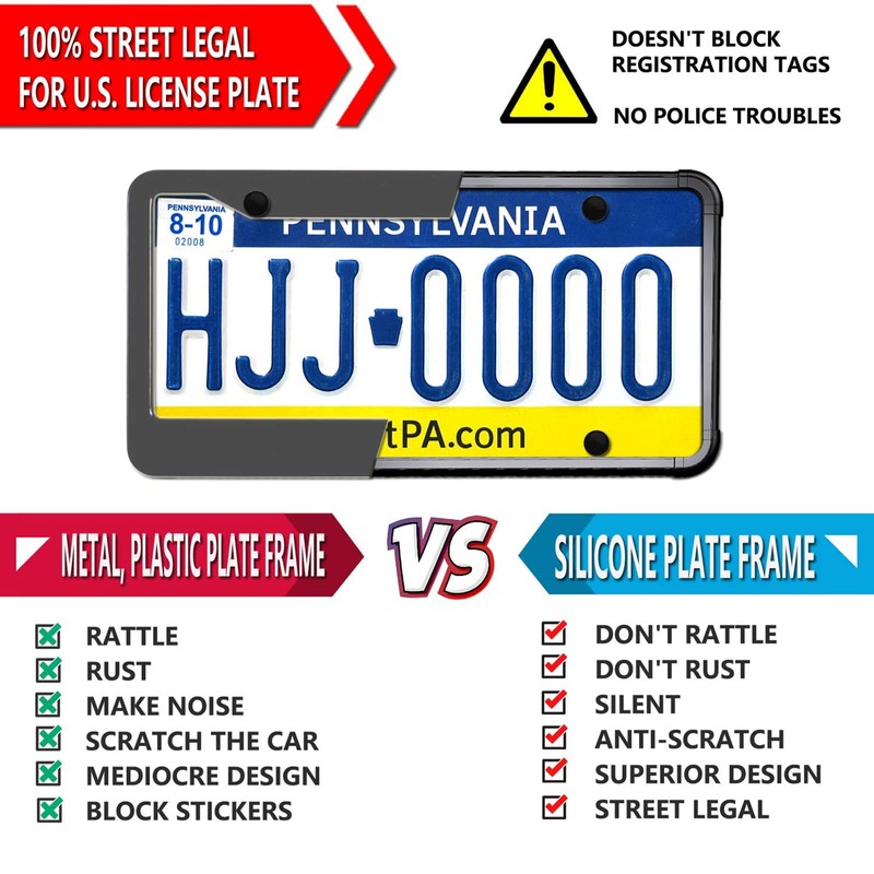 ZXFOOG Black License Plate Frame- Silicone License Plate Cover Holder