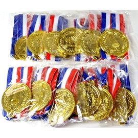 SHATCHI Gold Plastic Medals for Classroom Star Winner Kids Sports Day Olympic Game Prizes Awards Toys Bag Fillers, (6pcs-144pcs), 12pcs