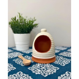 Dexam Porto Terracotta Ribbed Salt Pig - Stone - Spoon not Included