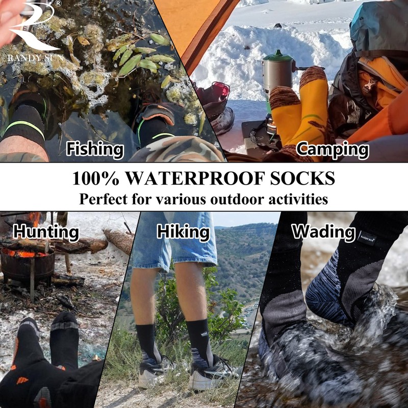 RANDY SUN Waterproof Breathable Crew Socks, Men's Dry Warm Cushion