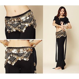 Women's Sweet Bellydance Hip Scarf with Gold Coins，Belly Dance Waist Chain (AU, Alpha, One Size, Regular, Regular, Black)