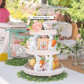 Gftoholic Easter Bunny Decorations - Easter Bunny Decor - Easter Spring Bunnies Figurines with Egg and Carrot - Tabletop Ornaments for Home Farmhouse Gifts - 4 ince 2pc