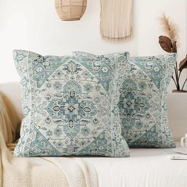 XPHZZL Pack of 2 Bohemian Style Linen Decorative Cushion Covers 50x50 cm Square Throw Pillow Covers 20x20 Inch Boho Style Pillowcases for Outdoor Home Decor Sofa Bedroom Car - Dark Green