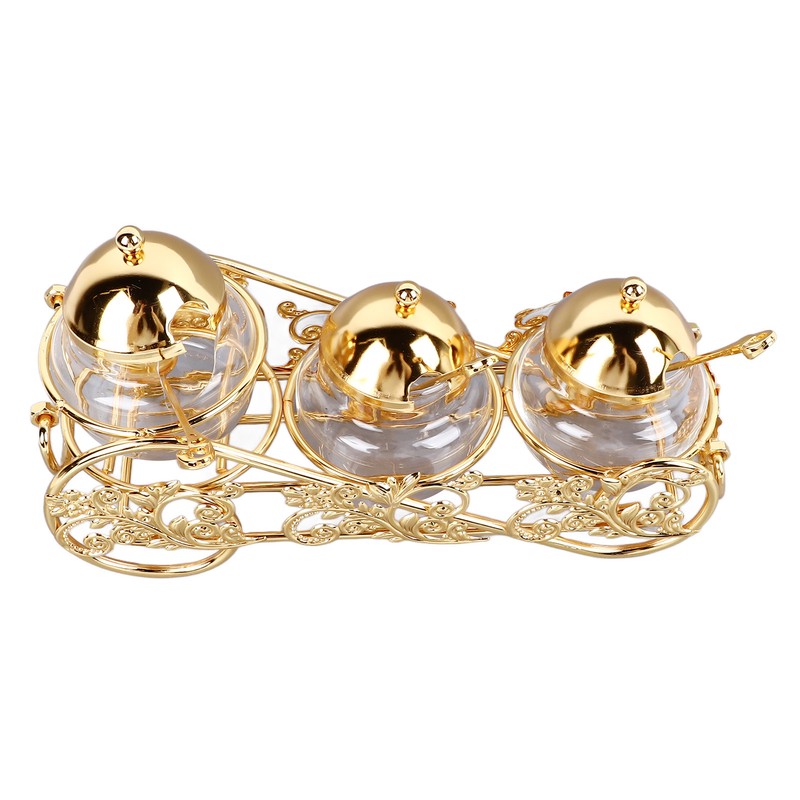 3 Piece Set European Style Gold Sugar Jar with Lid