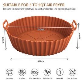 Viretec 2 Pack Air Fryer Silicone Liners, Reusable Silicone Bowl Basket Fit for 3 to 5QT Air Fryer, Replacement of Flammable Parchment Paper, Baking Tray Oven Accessories (Top 8in, Bottom 6.8in)