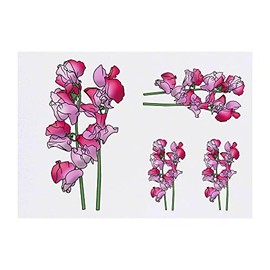 4 x 'Pink Sweetpea Flowers' Temporary Tattoos - Water Resistant, Skin-Safe, Non-Toxic Transfers, Mixed Sizes (TO00059124)