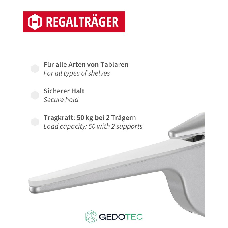 Gedotec Designer Shelf Bracket - Silver Aluminium | 1 Piece