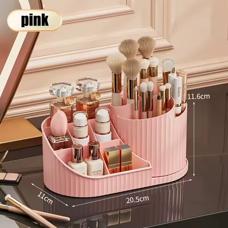 360° Rotating Makeup Organizer with Brush Holder, Acrylic Vanity Cosmetic