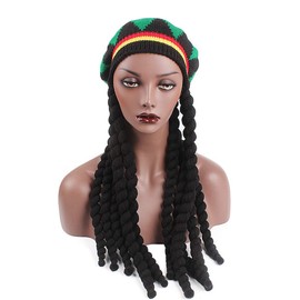 XINNI Jamaican Style Woven Knitted Wigs Beret Hat Reggae Wig Hat for Party Multi-Colored