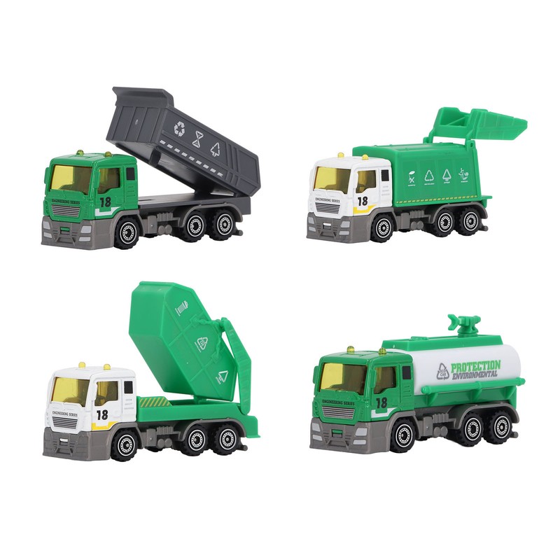4 Pcs Garbage Truck Toy 1/32 Scale Inertial Drive Sanitation