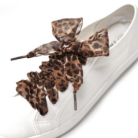 DANCOLOR Long Cute Fashion Leopard Print Ladies Exquisite Small Fresh Lace Flat Bottom Silk Satin All-Match Pair of Shoelaces (Color : Yellow Leopard, Size : 110cm/43.31inch)