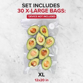 Chef Preserve Reusable Vacuum Sealer Bags for Food – 30 BPA-Free XL Large (12 x 20 in) Food Storage Bags, Freezer, Microwave – Odor-Resistant, Leak-Proof – Compatible with Chef Preserve Vacuum Sealers