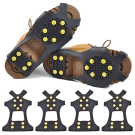 Snowtain 2 Pairs of Shoe Spikes, Shoe Spikes with 10 Teeth, Non-Slip Shoe Spikes Crampons for Mountain Shoes, Shoe Spikes Snow and Ice Non-Slip Spikes for Shoes Winter