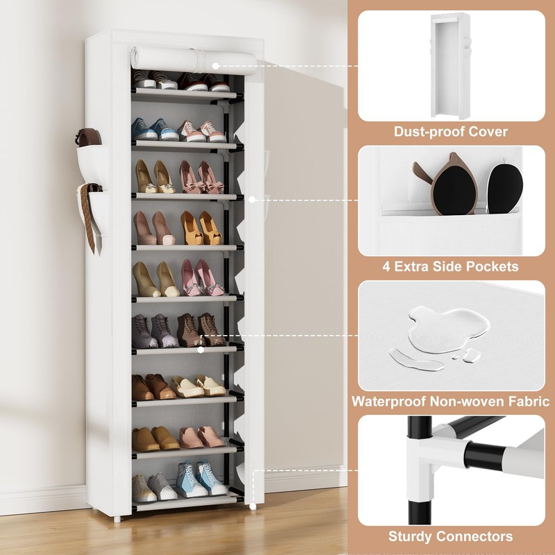 VILICK Shoe Rack with Cover Narrow Shoe Rack Organizer with