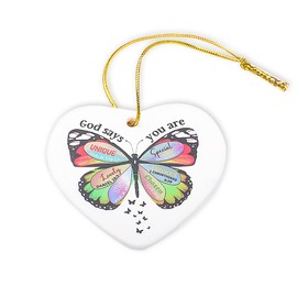 Christian Gifts for Women Men Bible Verse Inspirational Ceramic Keepsake Gifts for Coworkers Friends Religious Easter Gift for Women Birthday for Aunt Mom Butterflies Heart Ornament