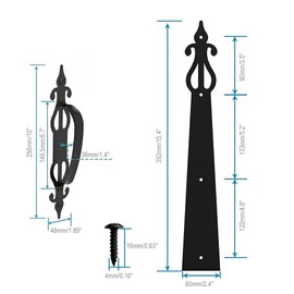 CCJH Garage Door Decorative Hardware Kit Solid Steel Hinges Handles Set Screw Mounted Carriage House Accents (2 Handles, 4 Hinges)