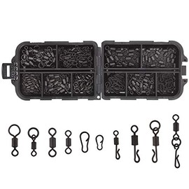 OKVGO 150pcs Matte Black Carp Fishing Swivel Clips Rolling Ring and Quick Change Speed Links Release Snaps Rigs Kit with Tackle Box for Carp Coarse Sea Fishing
