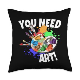 Art Lesson Felt-tip Pens Creative Painter Brush Artist Draftsman Paint Stains You Need Art Throw Pillow, 18x18, Multicolor