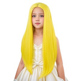 Edivd Yellow Wig for Child Girls Long Yellow Straight Wig Kid Long Middle Part Wigs Heat Resistant Synthetic Wigs with Cap