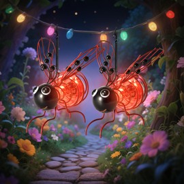 Solar Bees Lights Outdoor, 2025 New Hanging Bee Solar Garden Light,IP44 Waterproof,Outdoor Statues Figurine Lights Decorations for Balcony,Garden,Porch,Courtyard Decoration (Red 2Pcs)