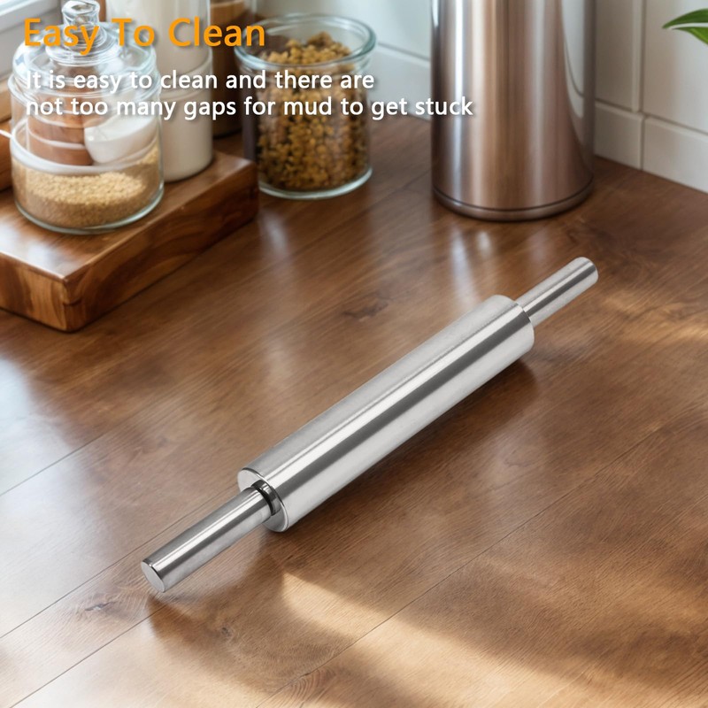 REDANT 17-Inch 18/8 Stainless Steel Rolling Pin - Metal Dough