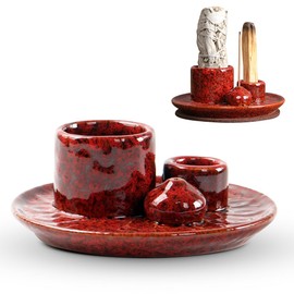 LUPATDY 4-in-1 Incense Bowl, Incense Bowl Rough Nights for Any Incense, Ceramic Incense Stick Holder for Palo Santo Sticks, White Sage, Palo Santo Sticks (Pink)