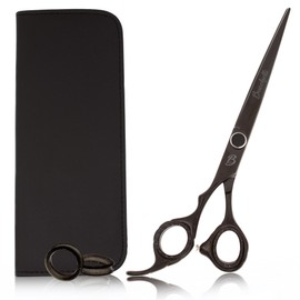 Bucchelli 5 Inch Left Handed Hair Cutting Scissors Professional - Japanese 440A Inch Barber Scissors - Micro Bevel Edge Adjustable Tension Knob (Black Left 5")
