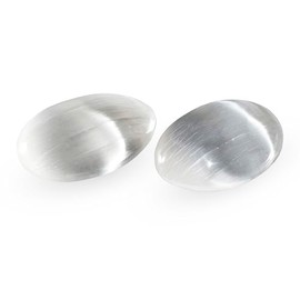 NKlaus 2 x Natural Selenite Worry Stone 6.5 x 5 cm Palm Energy Stone Meditation Decoration 15594