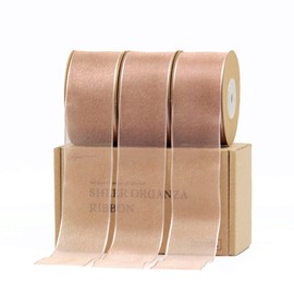 LASOIE Organza Ribbon Gift Wrapping Tool Tulle Fabric Cellophane Wrap for Gift Baskets Gift Ribbon Decorative Ribbon for Weddings Ribbon for Wedding Ribbon for Invitations Brown 38mm 1 1/2"