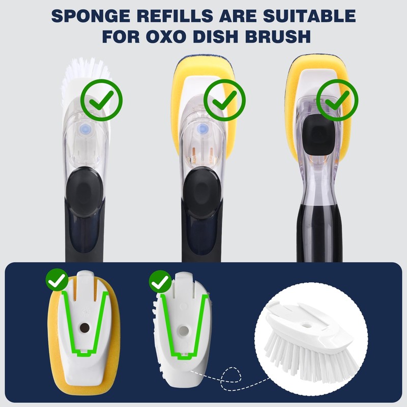 Sponge Brush Refills for OXO Dish Brush, 4 Pack Soap