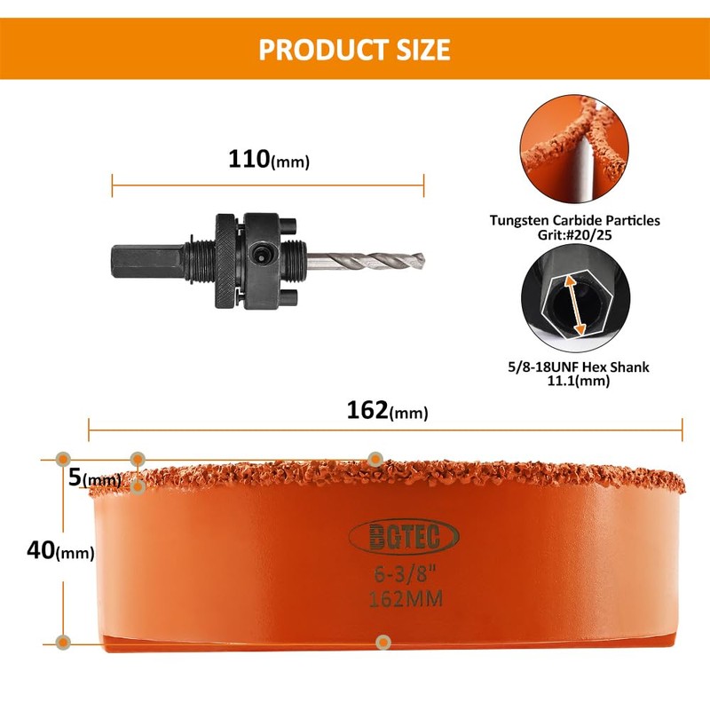 BGTEC 6-3/8" Recessed Light Carbide Grit Hole Saw for Cutting