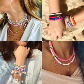 Maxzola inc. 12870 Pcs Clay Beads for Bracelet Necklace Jewelry Making Kit, Polymer Flat Round Beads with Elastic Strings Pendant Charms Set