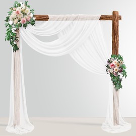 MEKOTRIN Wedding Arch Draping Fabric, 2 Panels 28"x20ft Chiffon Fabric Drape, Wedding Backdrop, Sheer Curtains Arbor Drapery for Wedding Banquet Reception Ceiling Decor(White, 2 Panels)