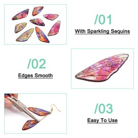 Pandahall 16Pcs Resin Butterfly Wing Charms Colorful Fairy Wing Charms Cute Animal Wing Pendants with Jump Rings Earring Hooks for Women Earring Jewelry Making