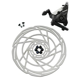 RIDEREVER MCX-2 Flat Mount Dual-Piston Mechancial Disc Brake Set w/ 160mm Rotors, Black x Silver, RD2319